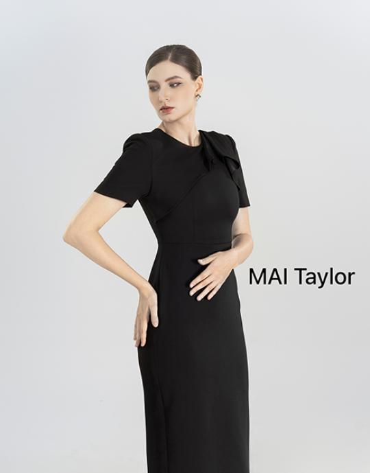Đầm đen dáng ôm tay ngắn đính nơ ngực – MAI Taylor