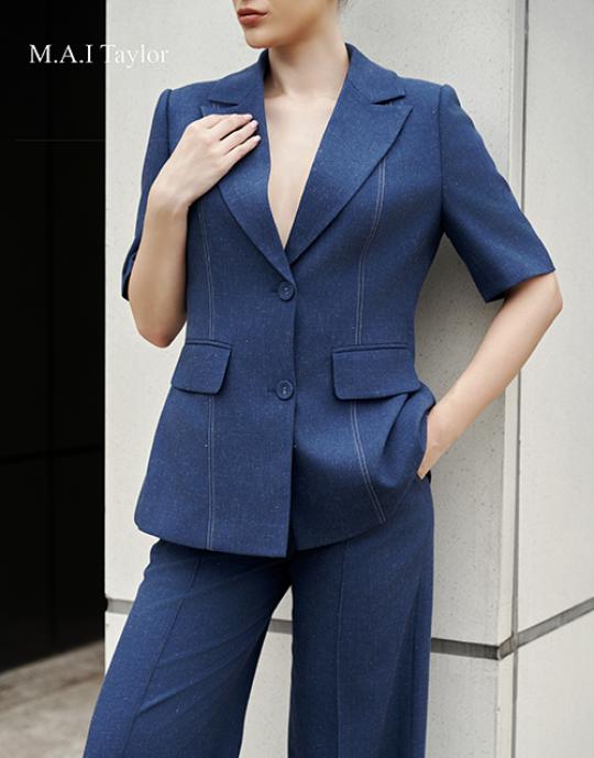 Set vest xanh navy tay lỡ – Thanh lịch hiện đại