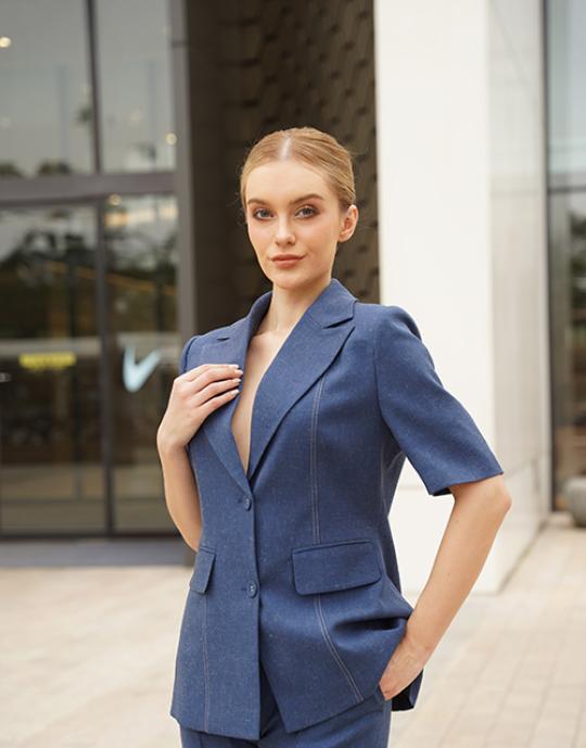 Set vest xanh navy tay lỡ – Thanh lịch hiện đại