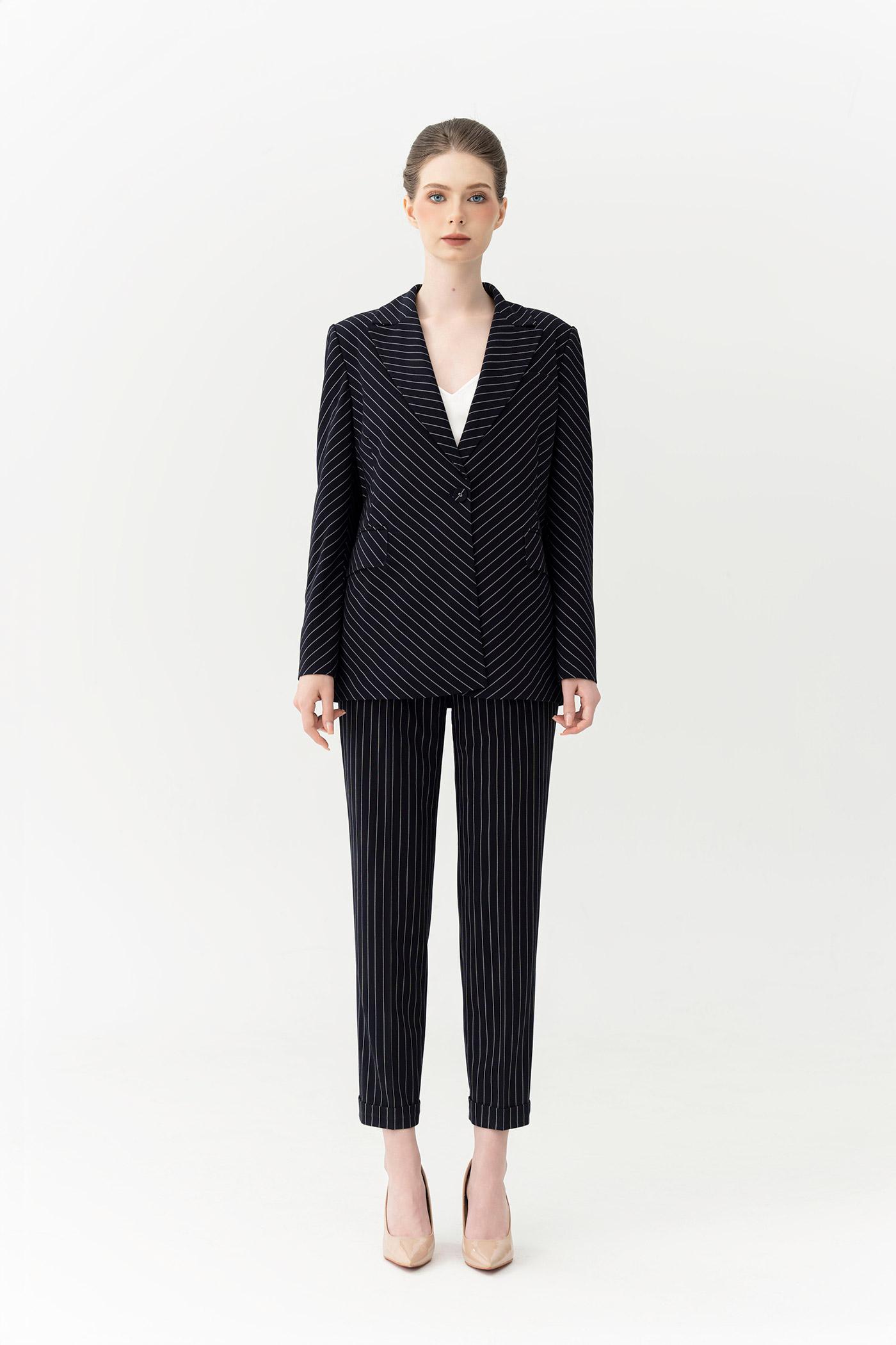 Bộ Suit Nữ Kẻ Sọc Form Chuẩn – Xanh Navy