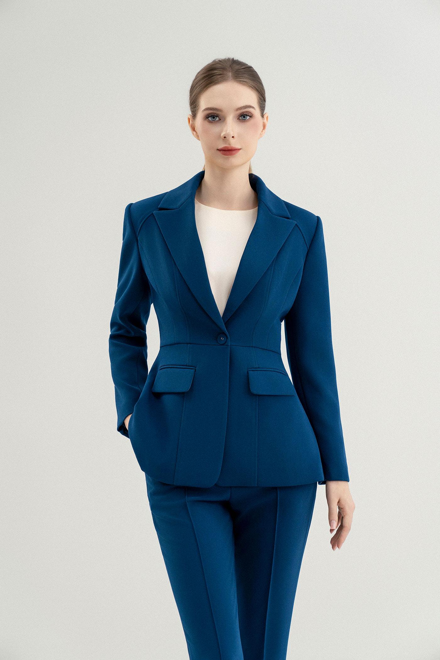 Bộ Suit Nữ Blazer Dáng Ôm & Quần Ống Loe – Xanh Teal