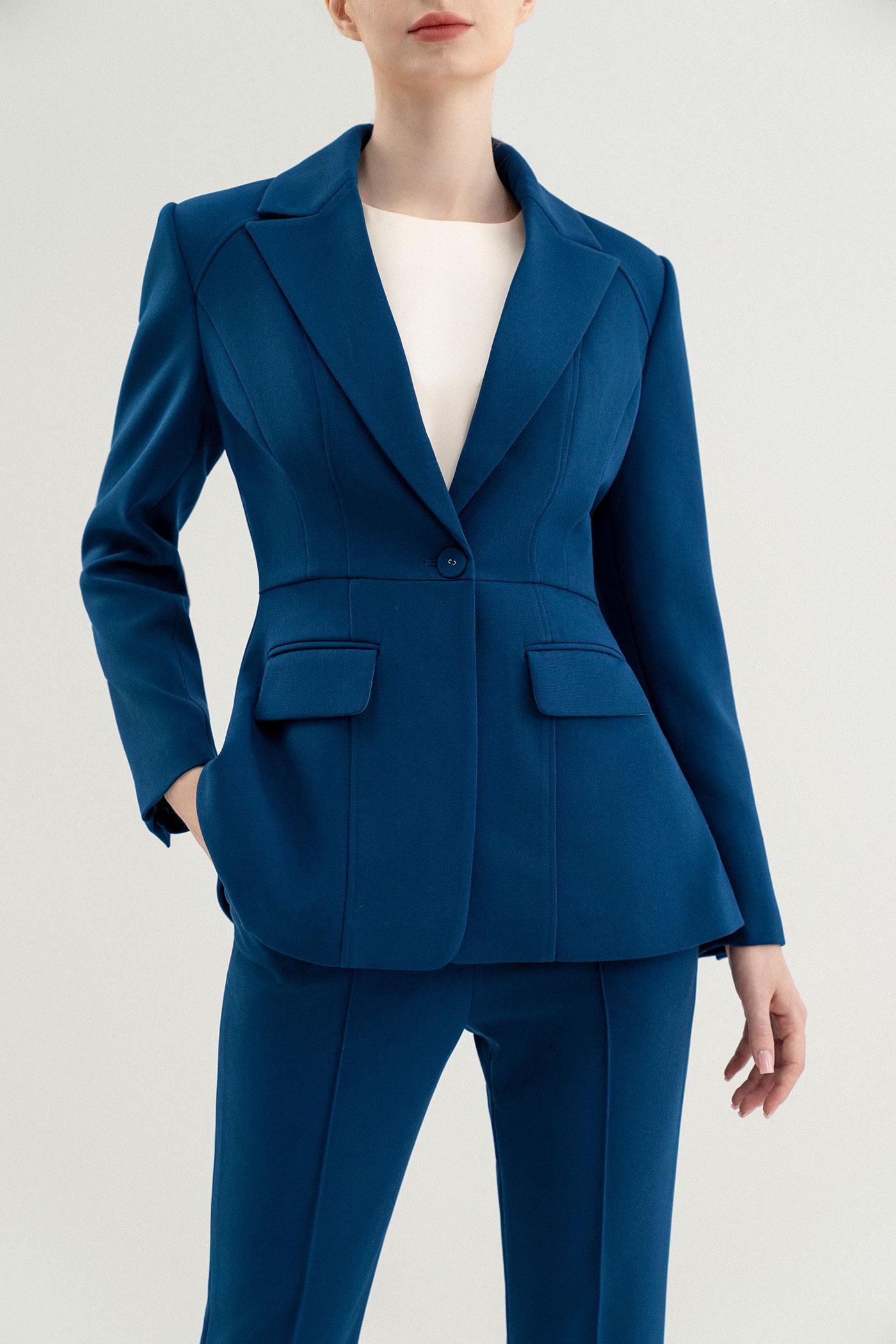 Bộ Suit Nữ Blazer Dáng Ôm & Quần Ống Loe – Xanh Teal