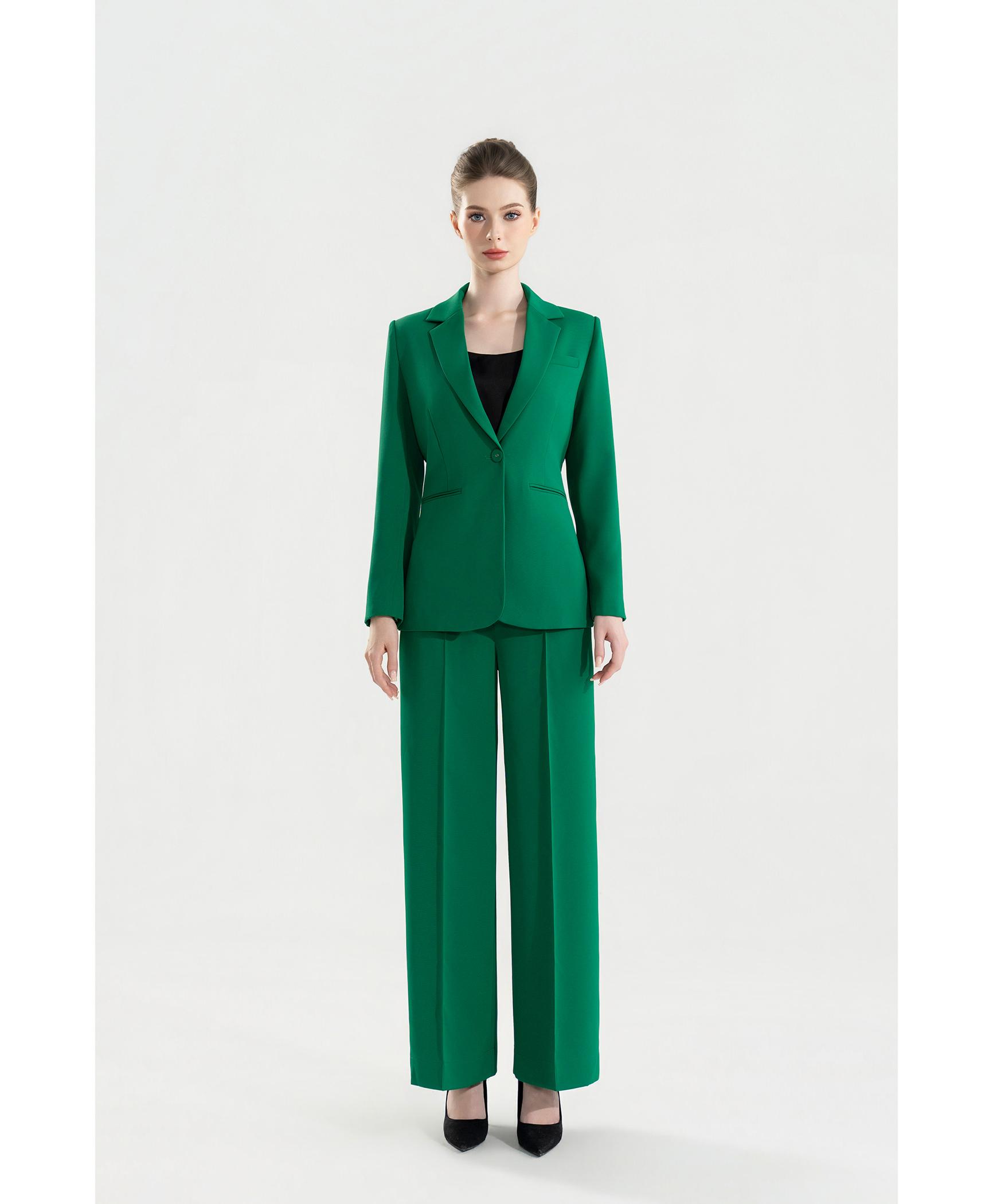 Bộ Suit Dài Tay Phom Đứng Màu Xanh Lá