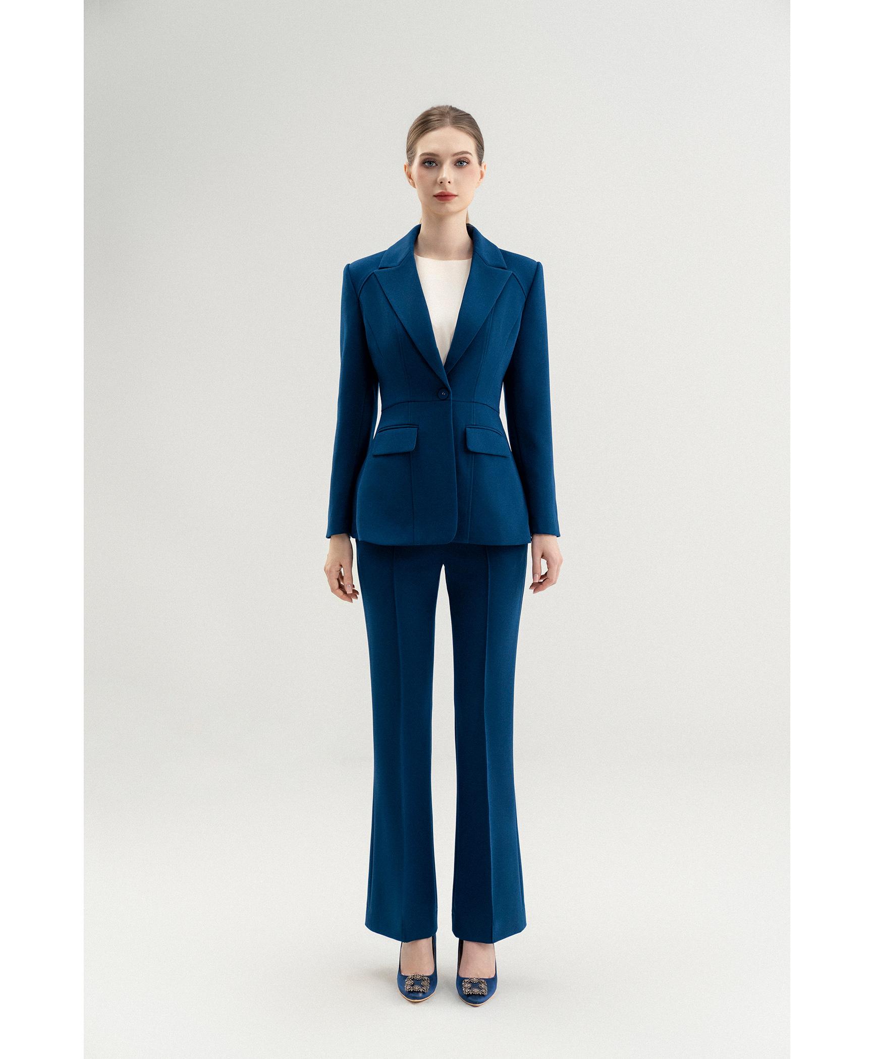 Bộ Suit Nữ Blazer Dáng Ôm & Quần Ống Loe – Xanh Teal