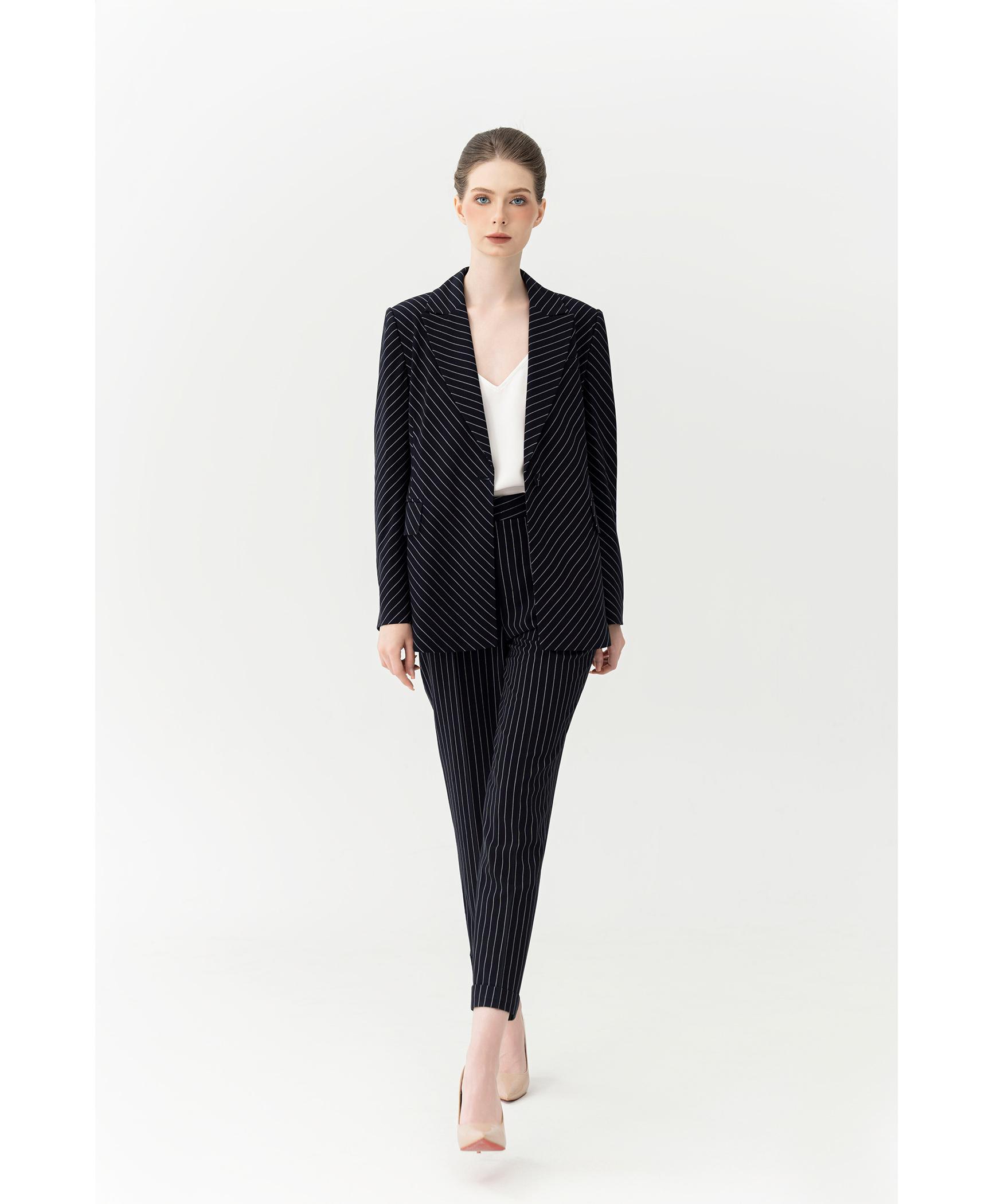 Bộ Suit Nữ Kẻ Sọc Form Chuẩn – Xanh Navy