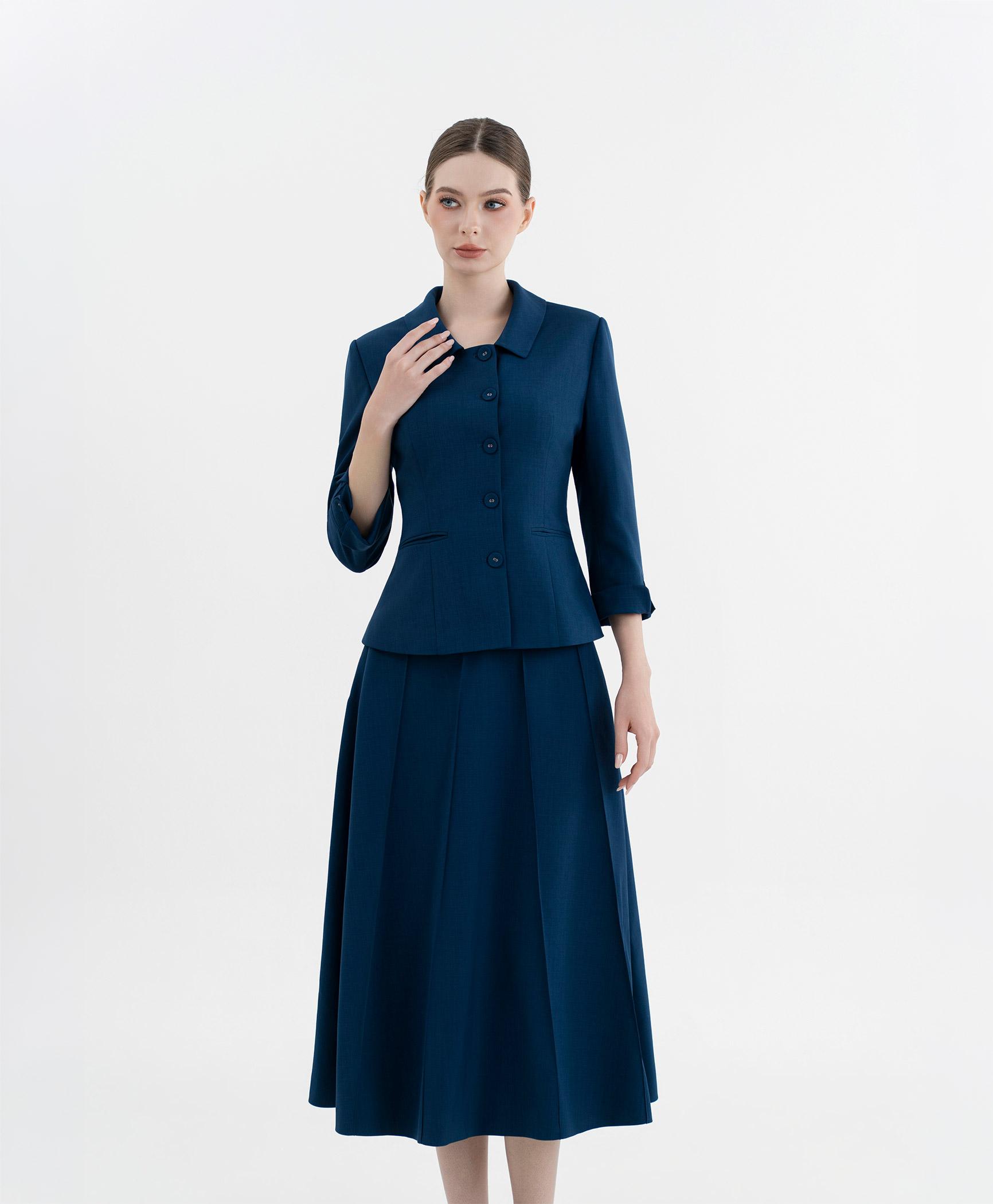 Bộ suit chân váy nữ tay lửng màu xanh navy