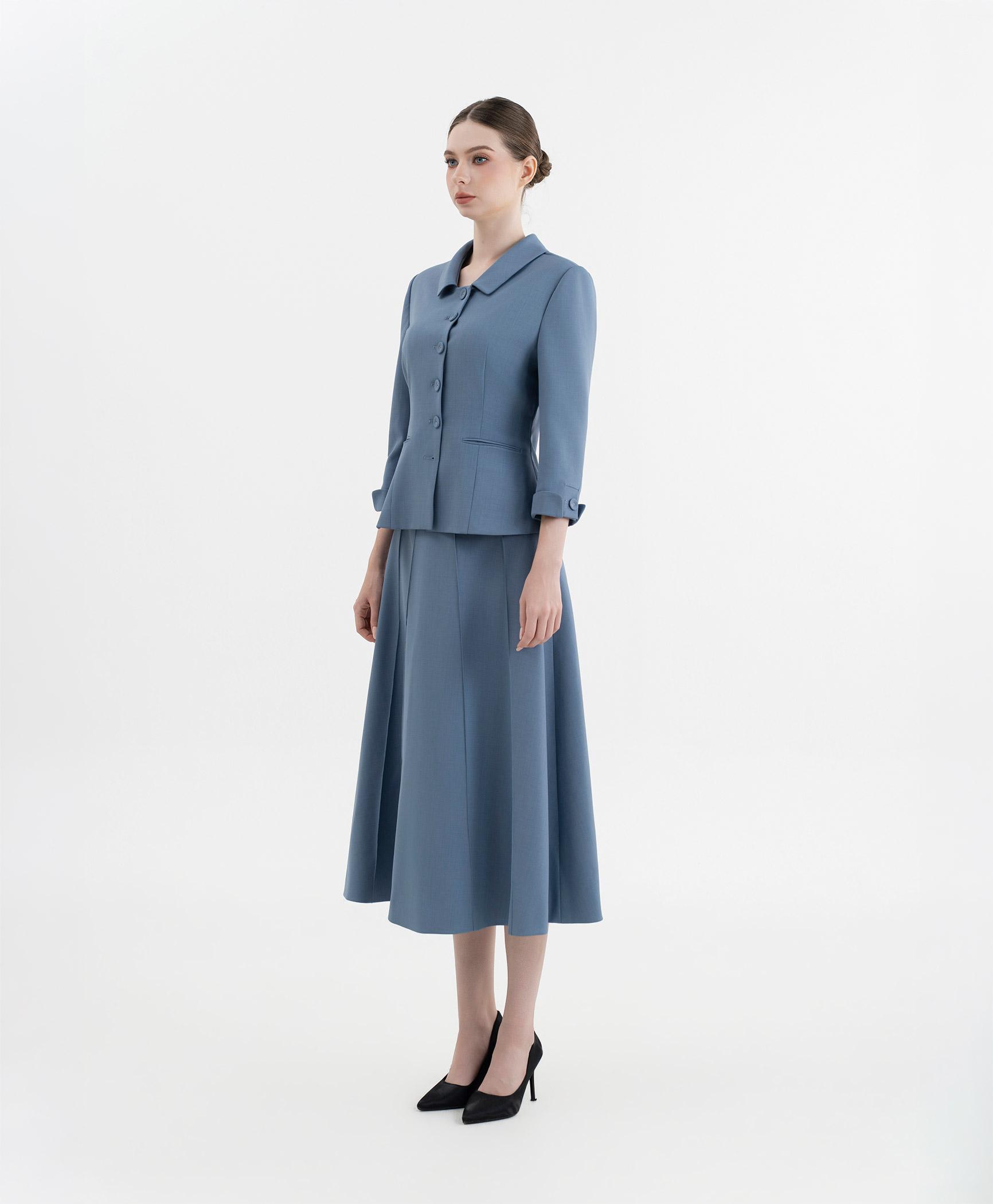 Bộ suit chân váy nữ tay lửng màu xanh lơ