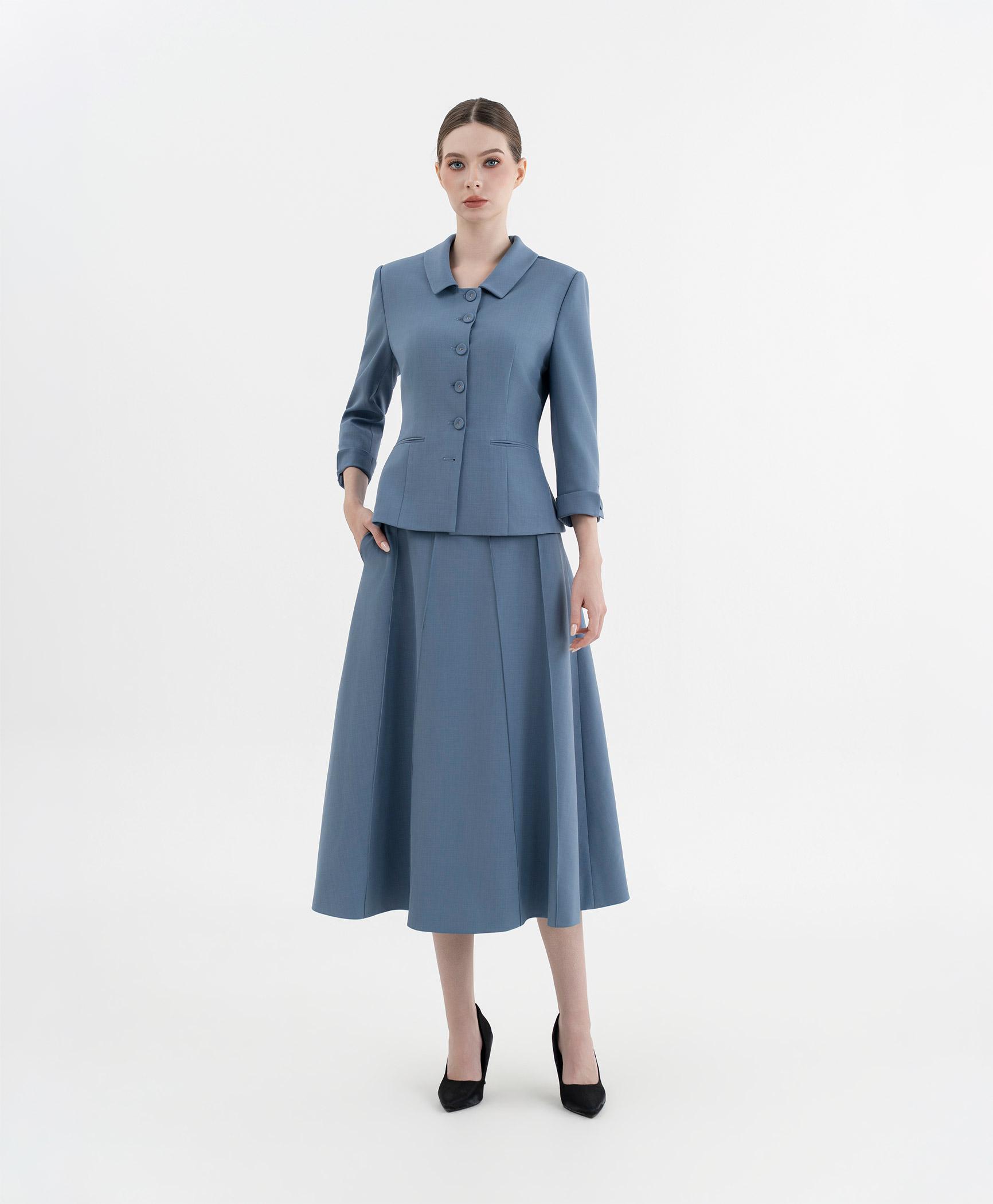 Bộ suit chân váy nữ tay lửng màu xanh lơ