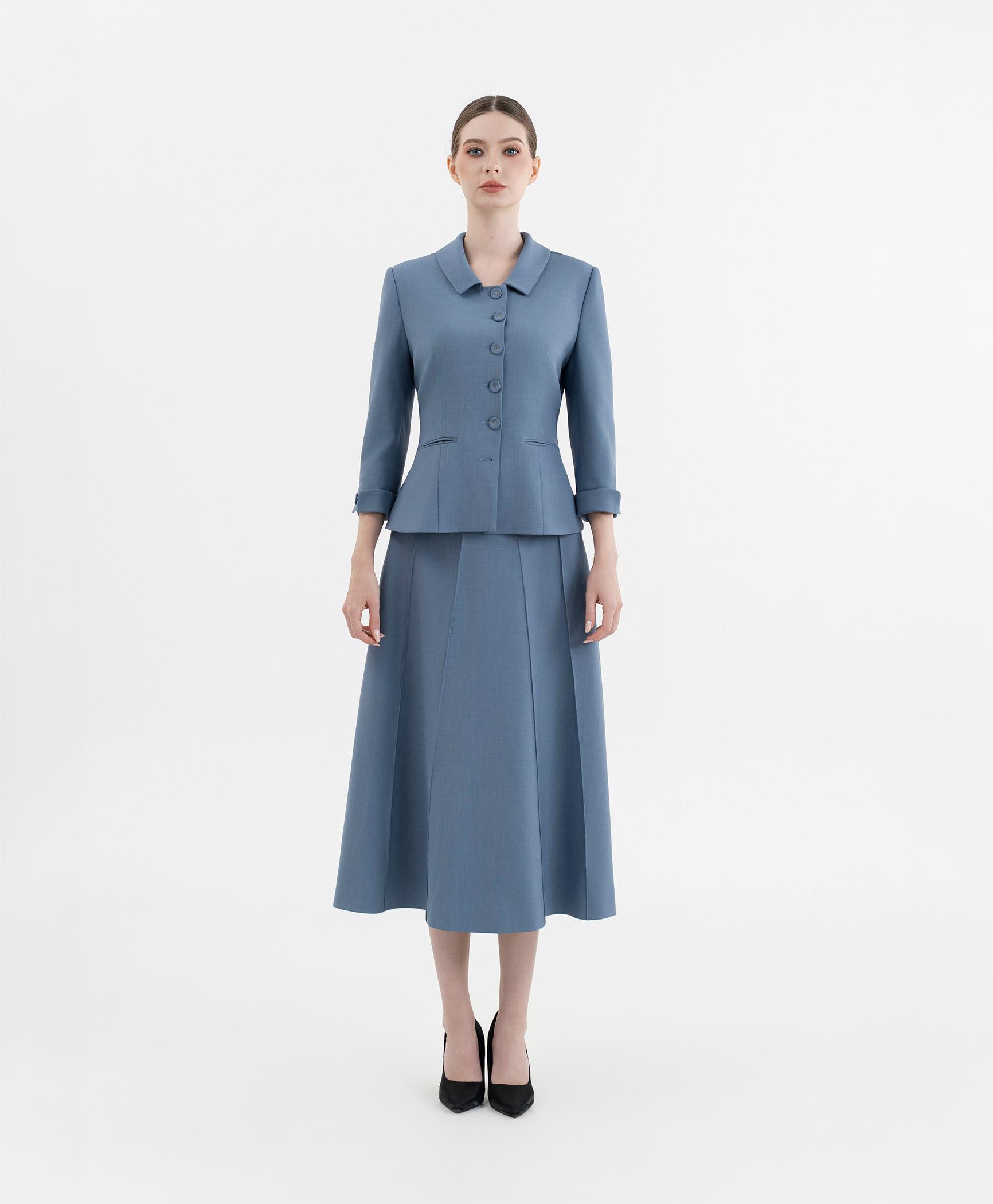 Bộ suit chân váy nữ tay lửng màu xanh lơ