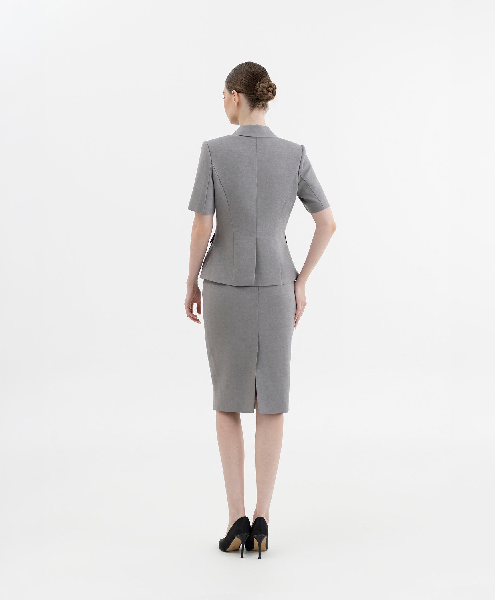 Bộ suit chân váy nữ tay ngắn màu ghi xám