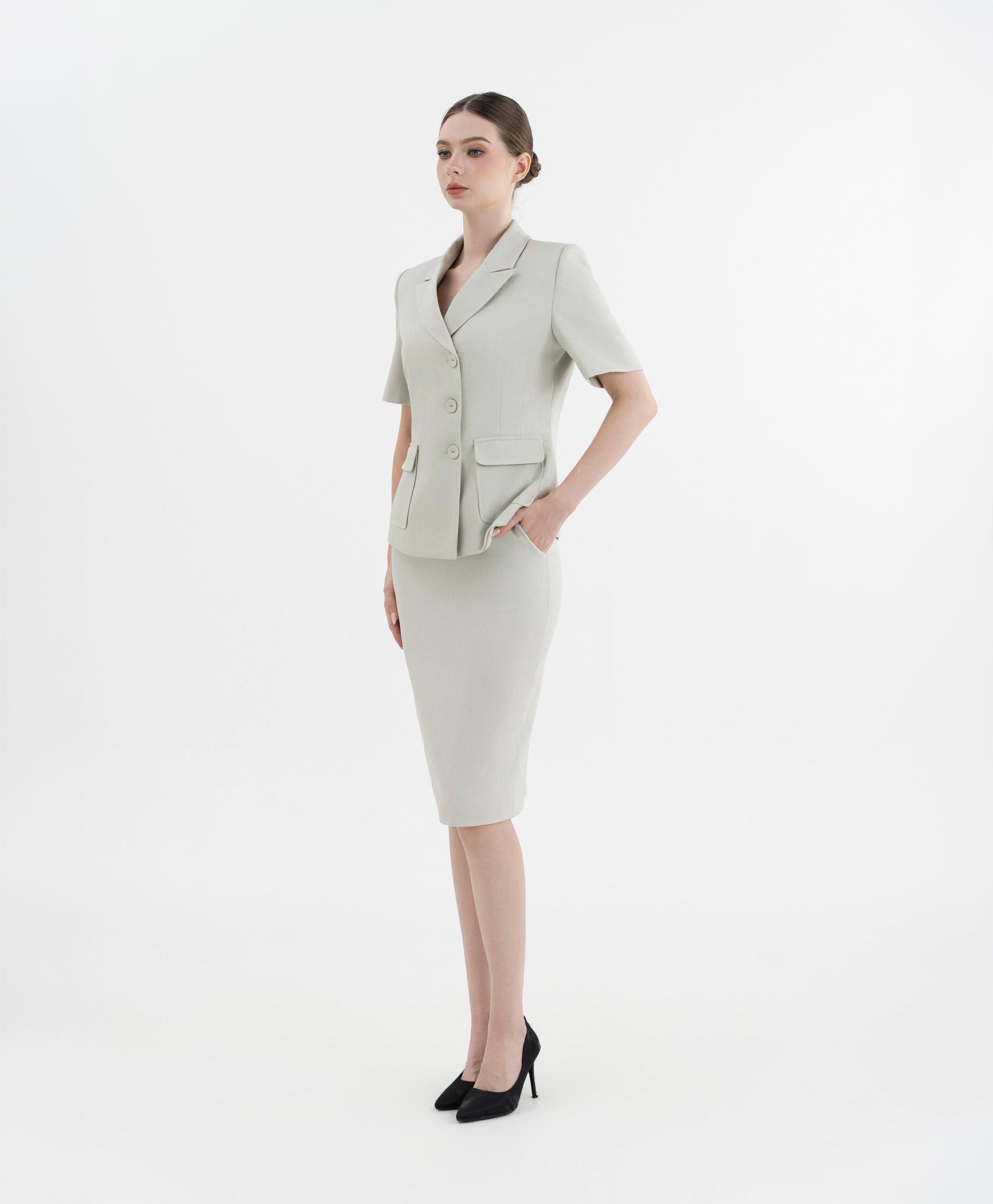 Bộ suit chân váy nữ tay ngắn màu xanh bạc hà