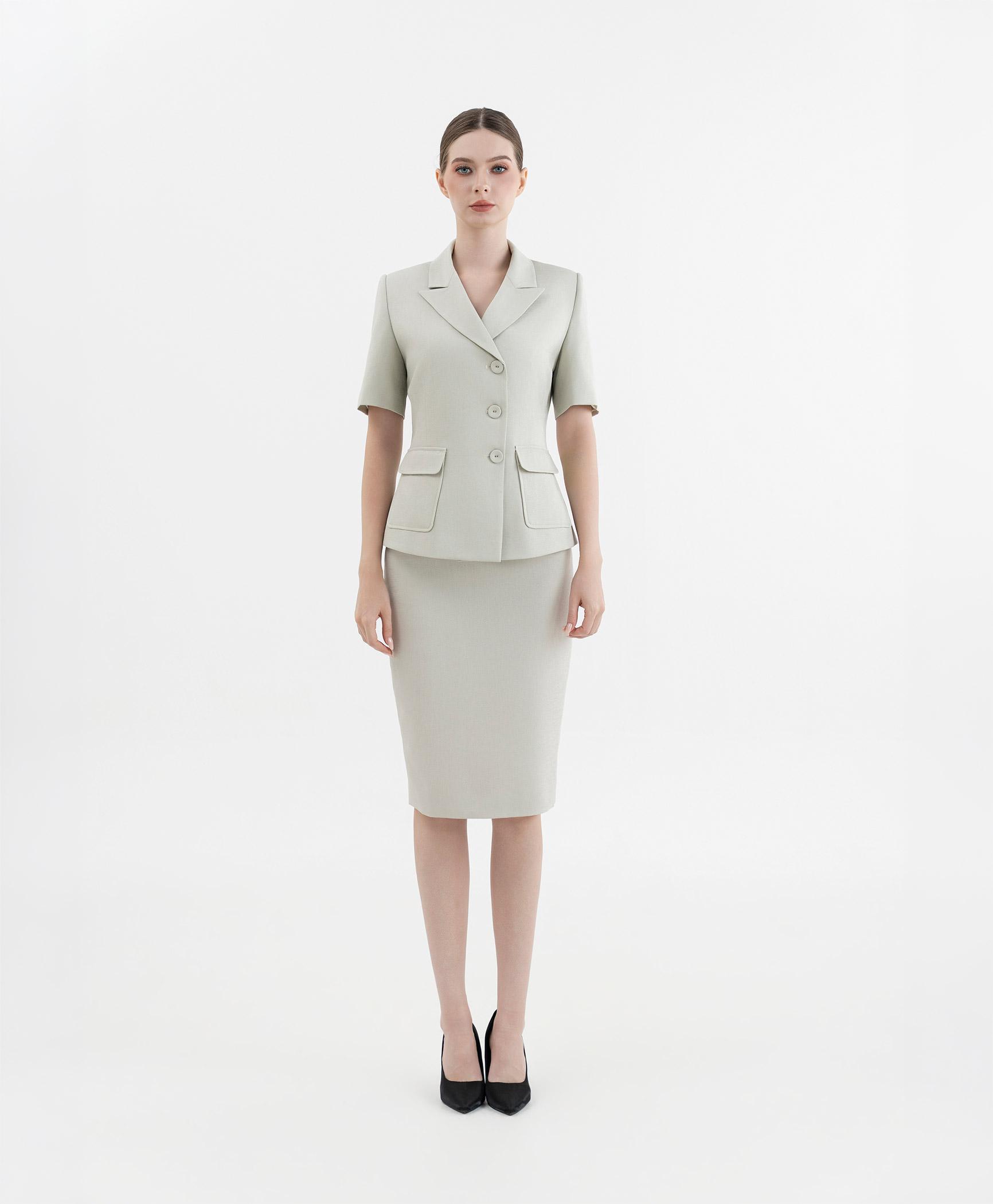Bộ suit chân váy nữ tay ngắn màu xanh bạc hà