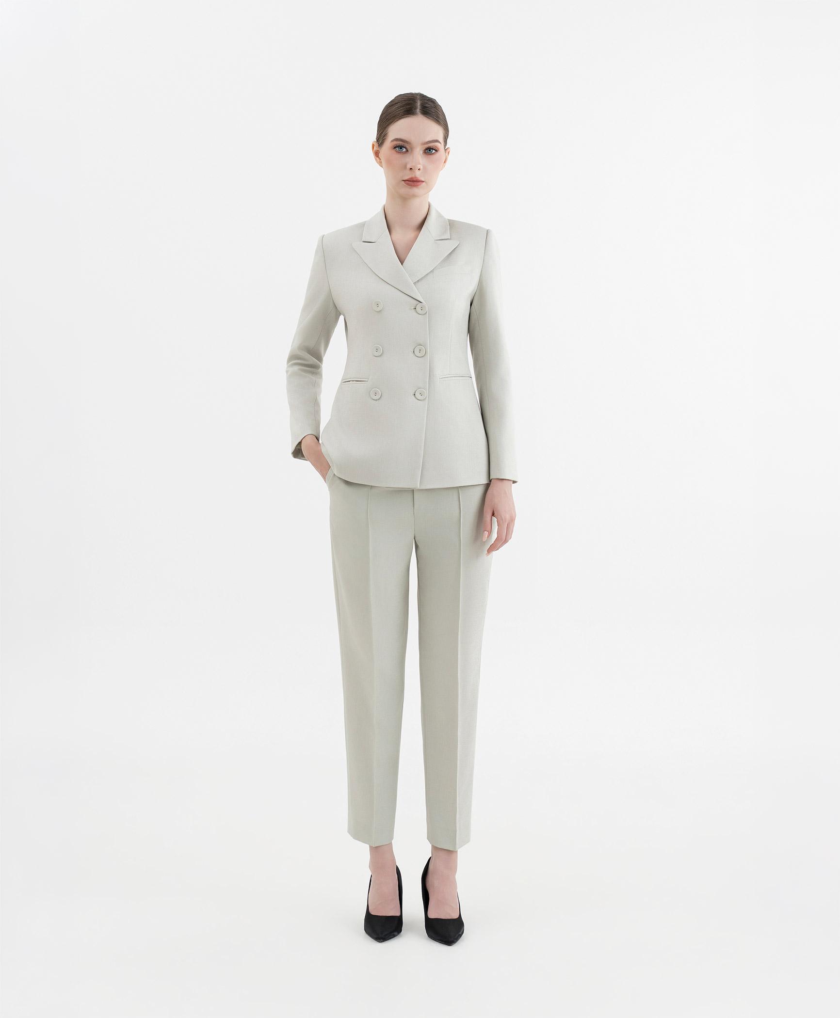 Bộ suit quần nữ hai hàng khuy màu xanh bạc hà