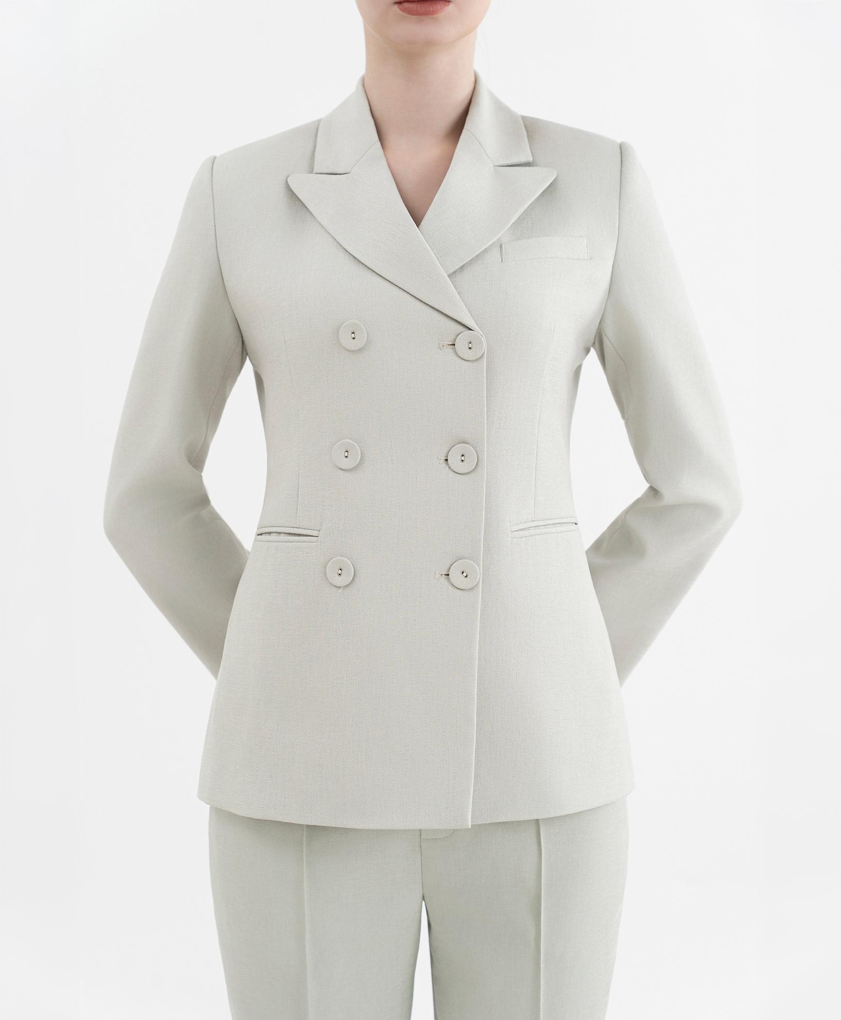 Bộ suit quần nữ hai hàng khuy màu xanh bạc hà
