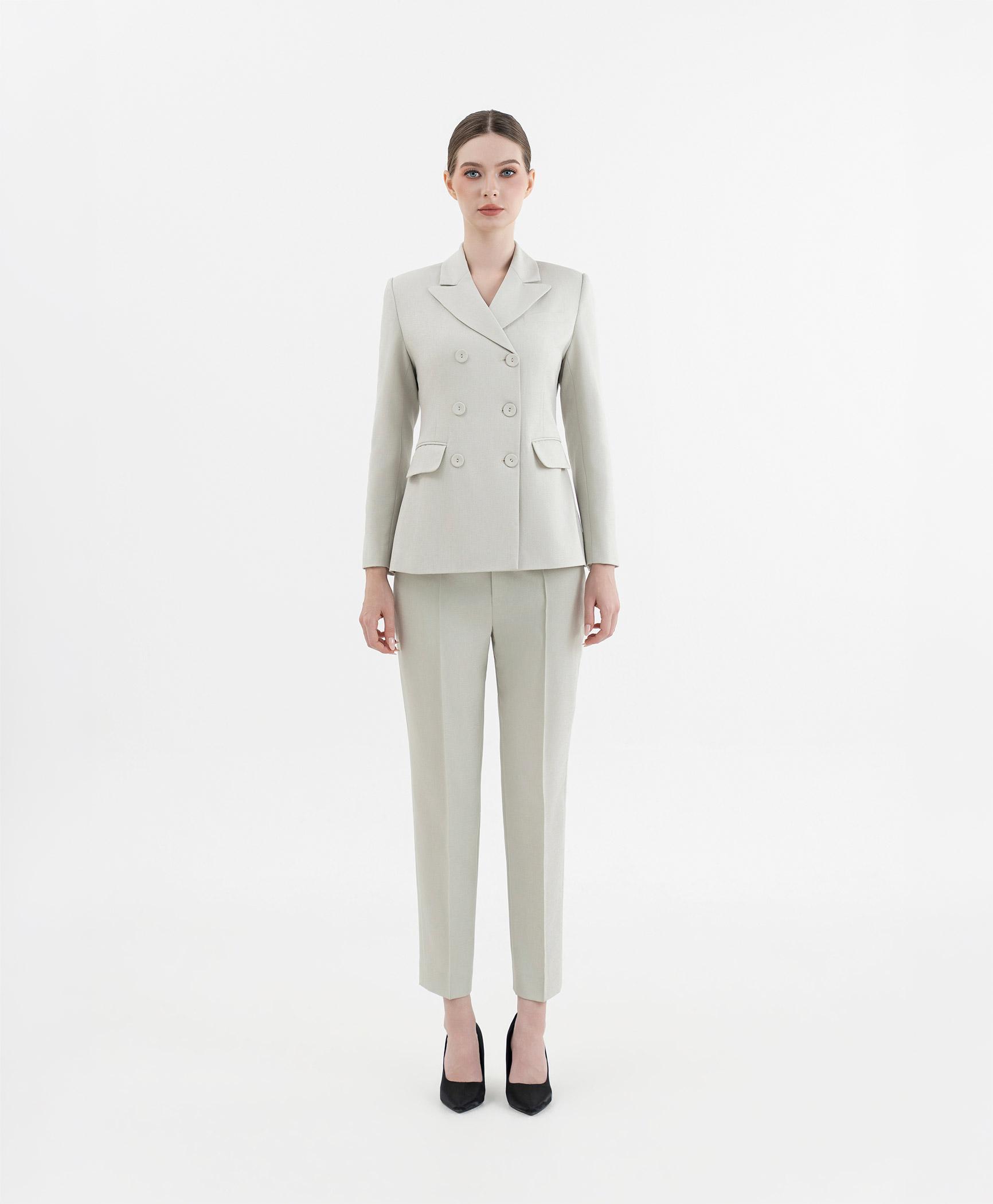 Bộ suit quần nữ hai hàng khuy màu xanh bạc hà