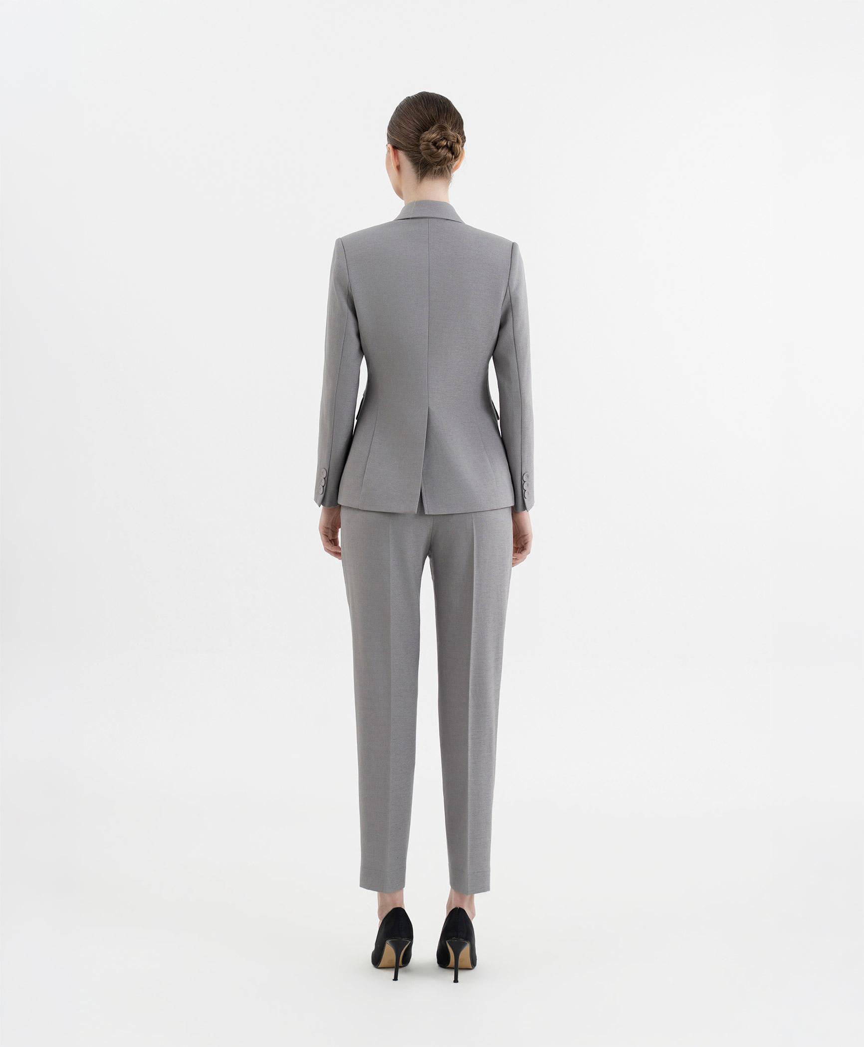 Bộ suit quần nữ hai hàng khuy màu ghi xám