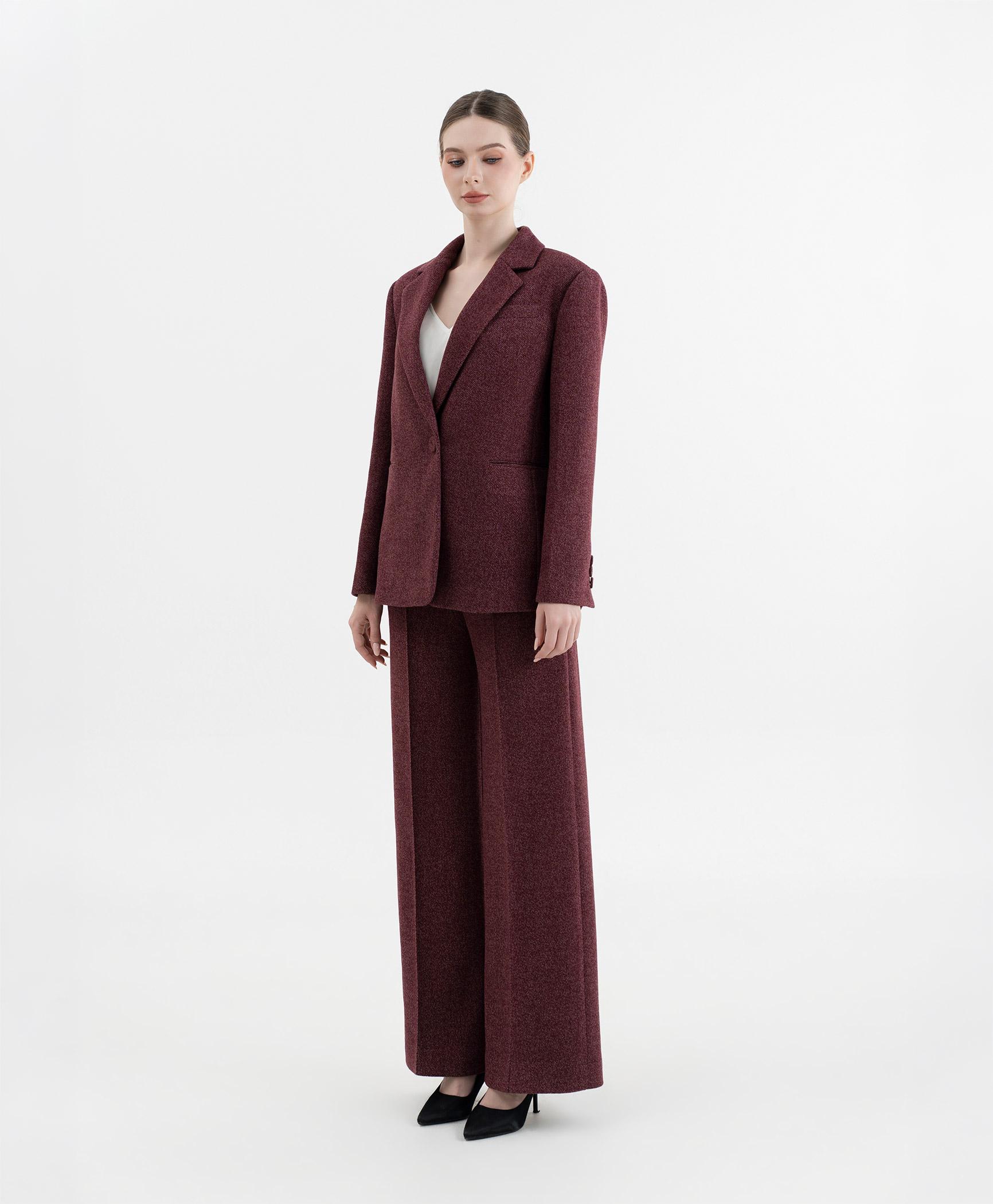 Bộ suit quần nữ blazer một khuy màu đỏ burgundy