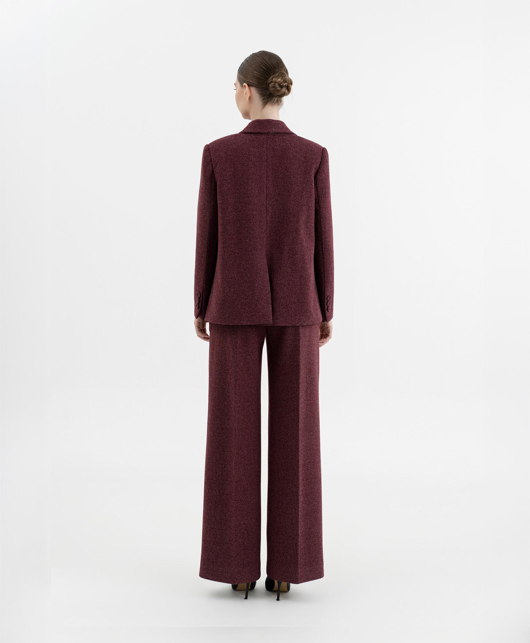 Bộ suit quần nữ blazer một khuy màu đỏ burgundy