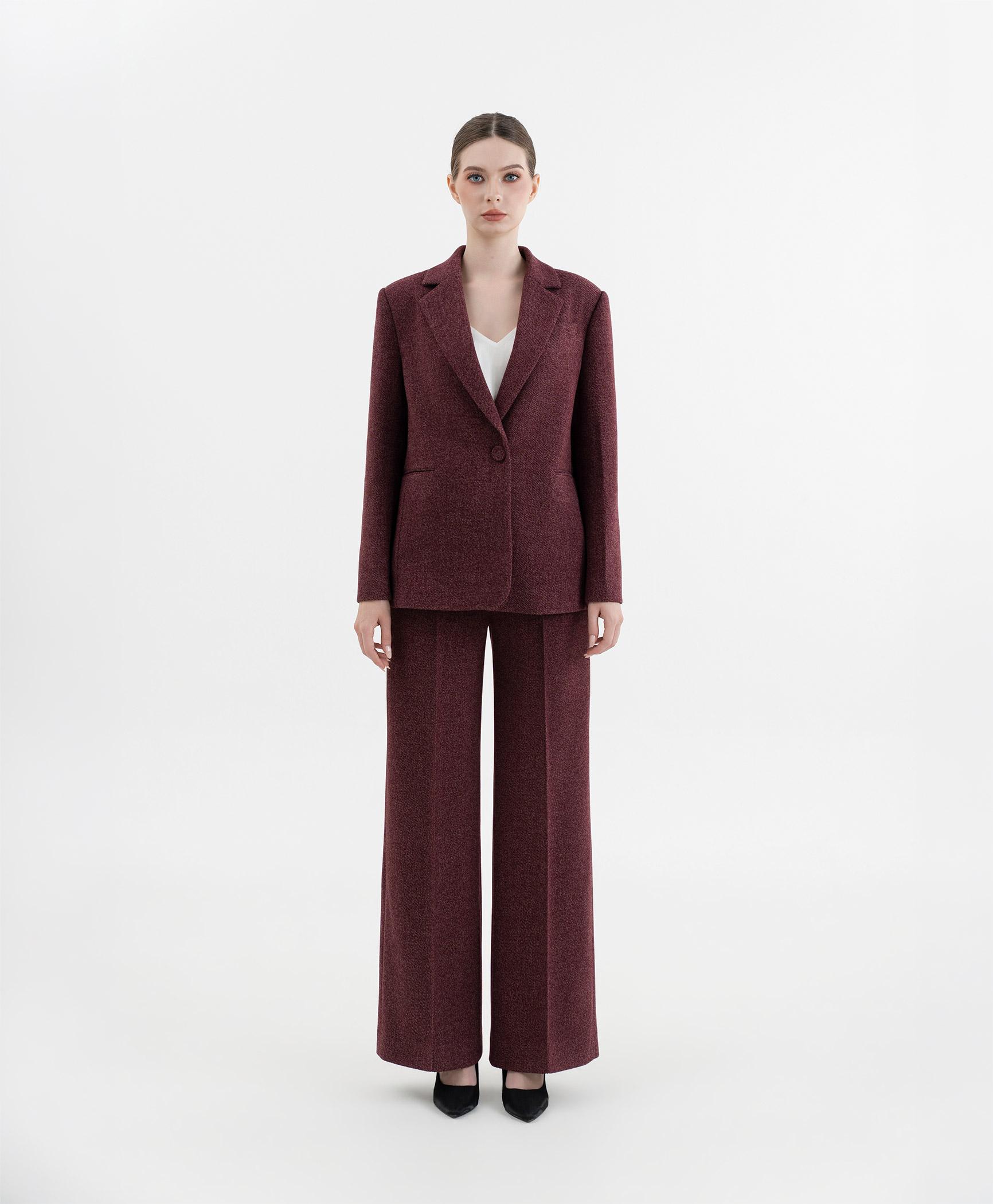 Bộ suit quần nữ blazer một khuy màu đỏ burgundy