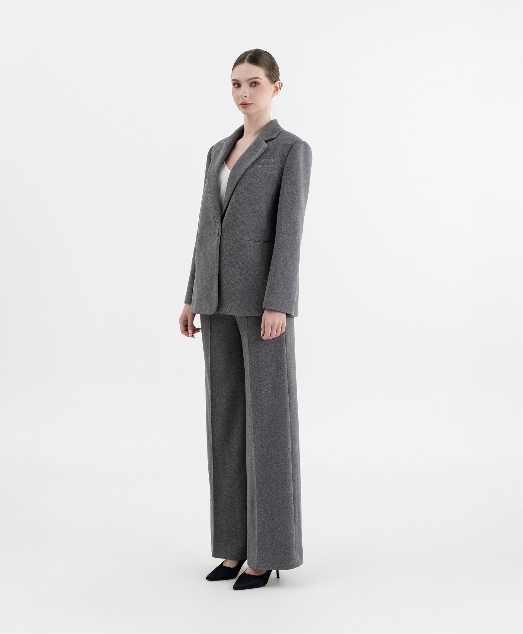 Bộ suit quần nữ blazer một khuy màu ghi xám