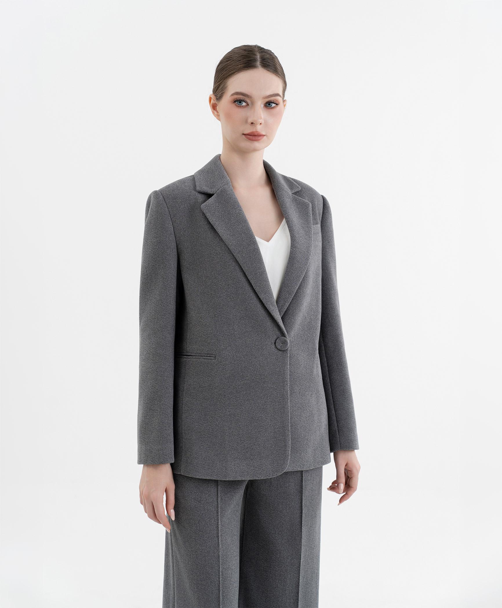 Bộ suit quần nữ blazer một khuy màu ghi xám