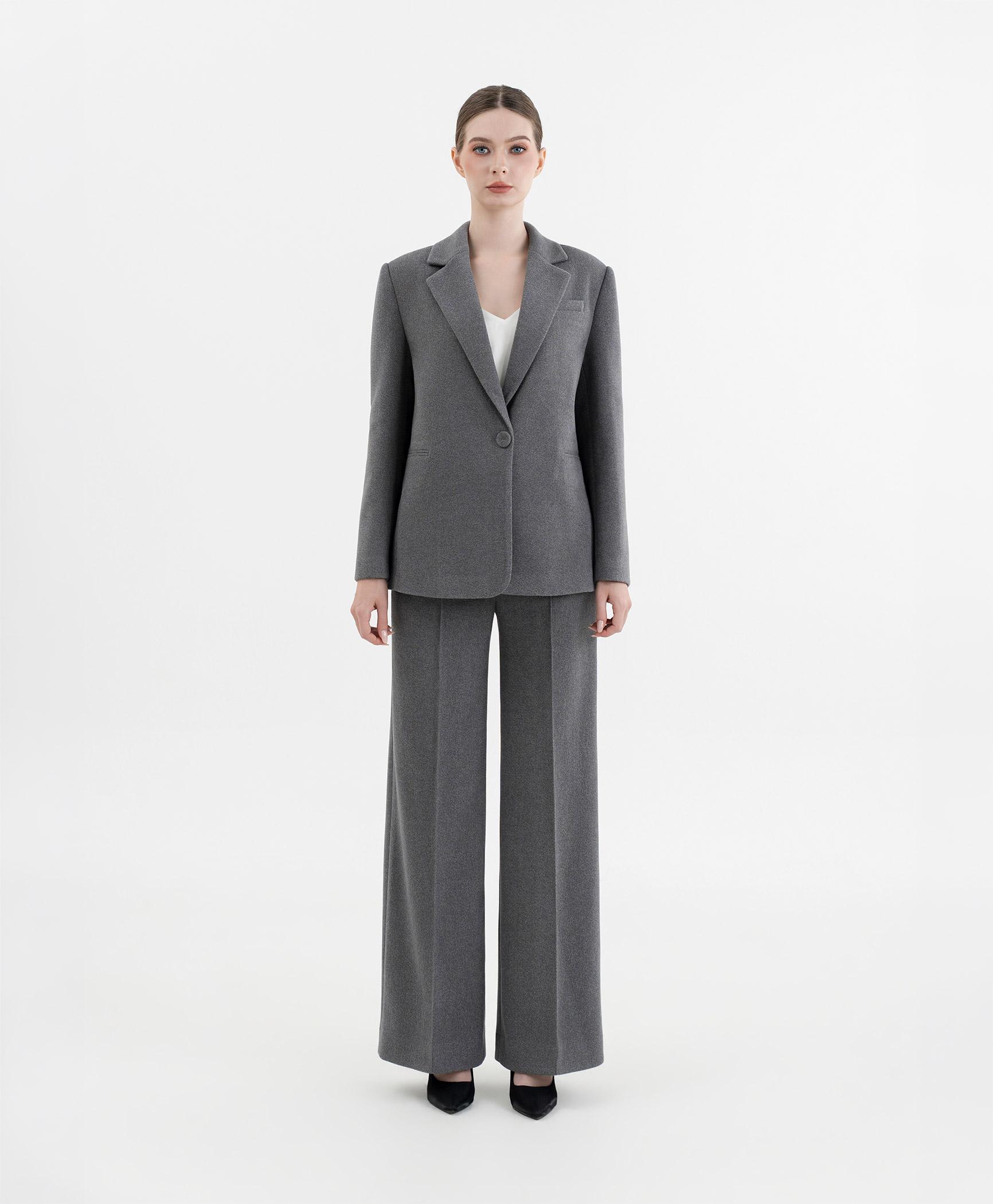 Bộ suit quần nữ blazer một khuy màu ghi xám