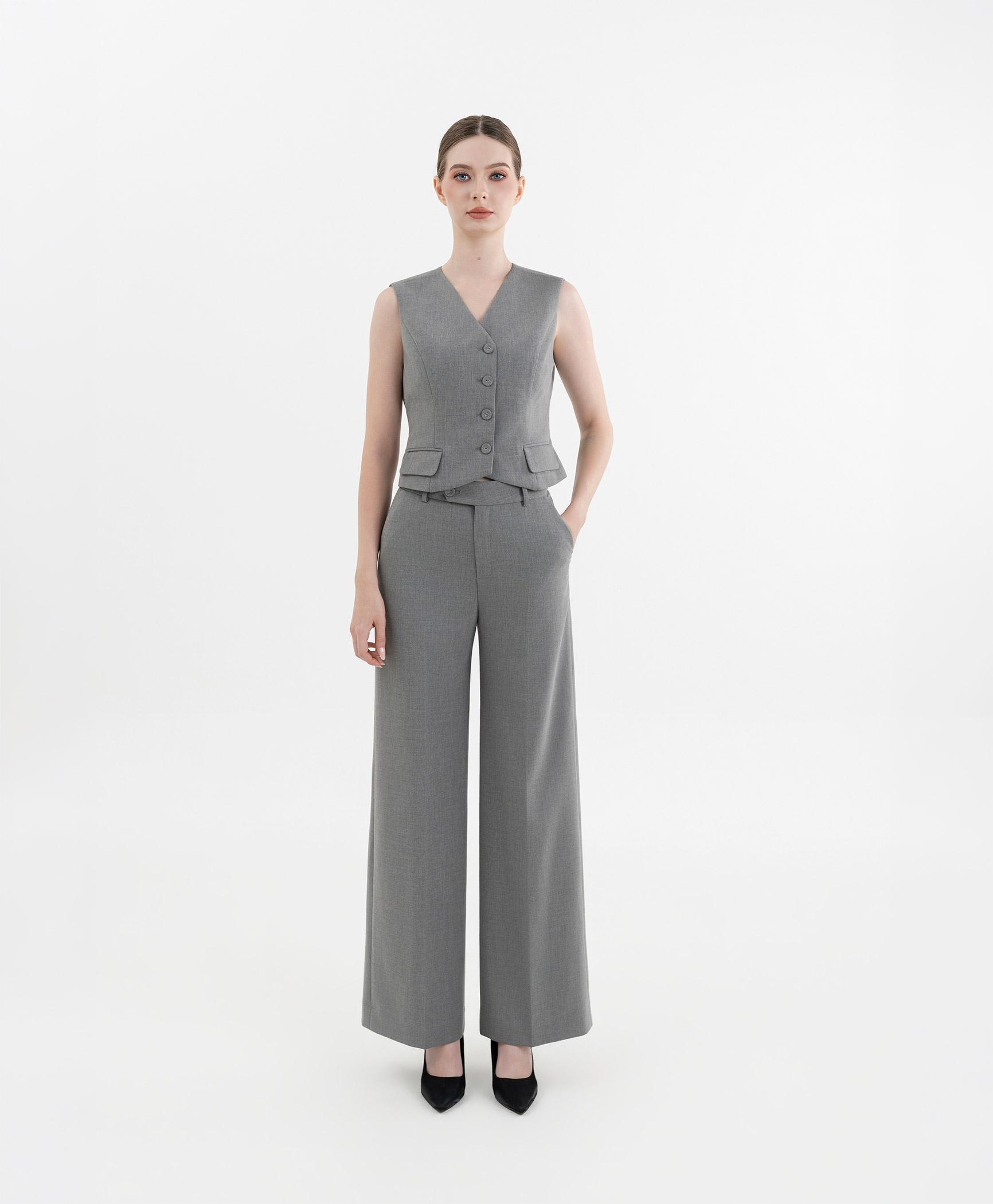 Bộ suit quần nữ 3 món màu ghi xám