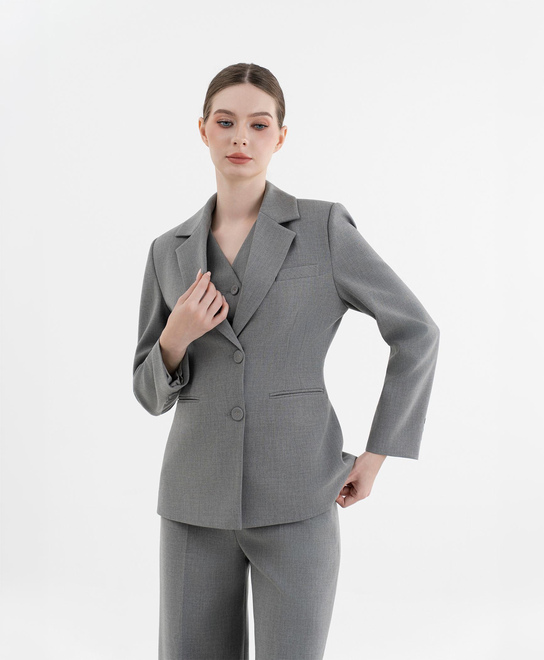 Bộ suit quần nữ 3 món màu ghi xám