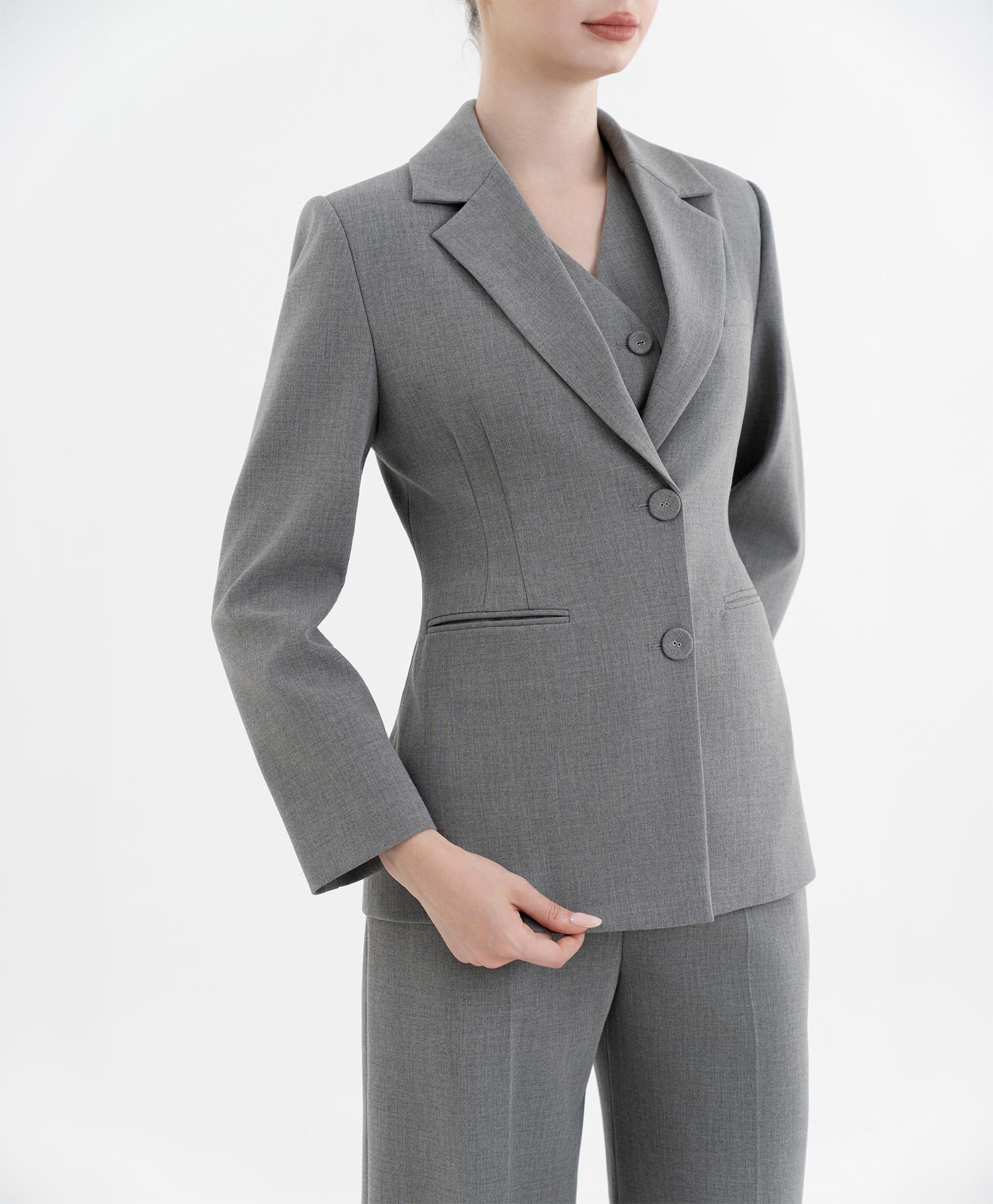 Bộ suit quần nữ 3 món màu ghi xám