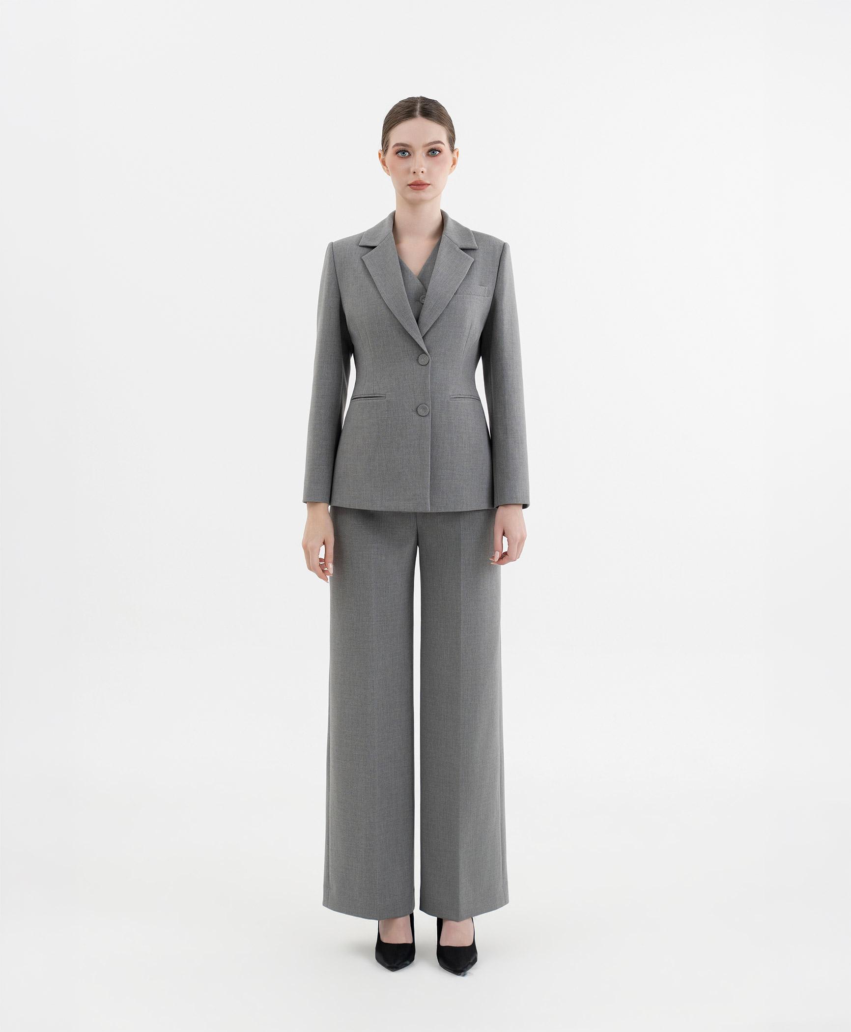 Bộ suit quần nữ 3 món màu ghi xám