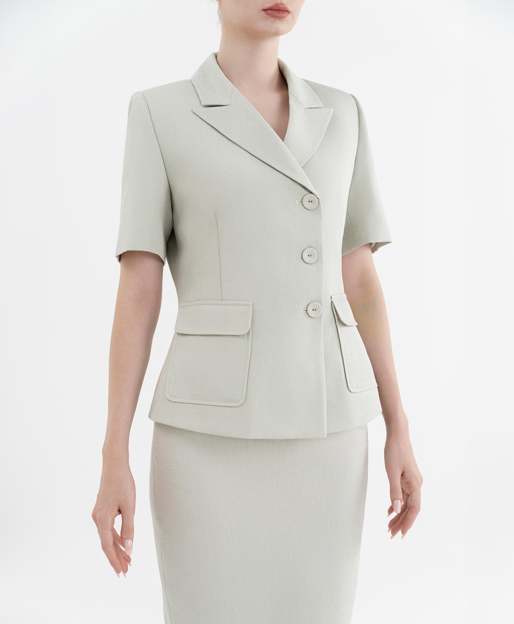 Áo blazer nữ tay ngắn màu xanh bạc hà