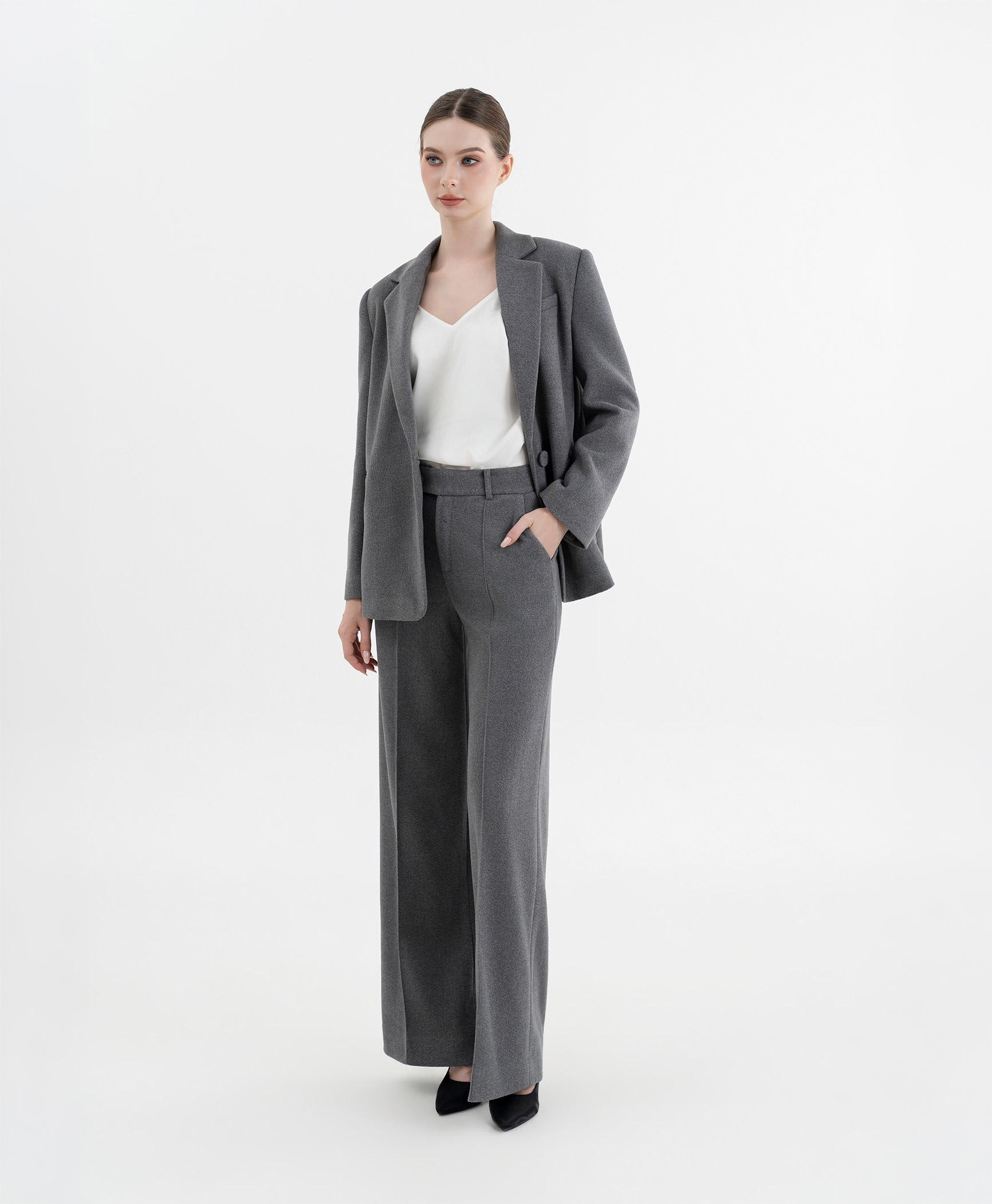 Áo blazer nữ một khuy màu ghi xám