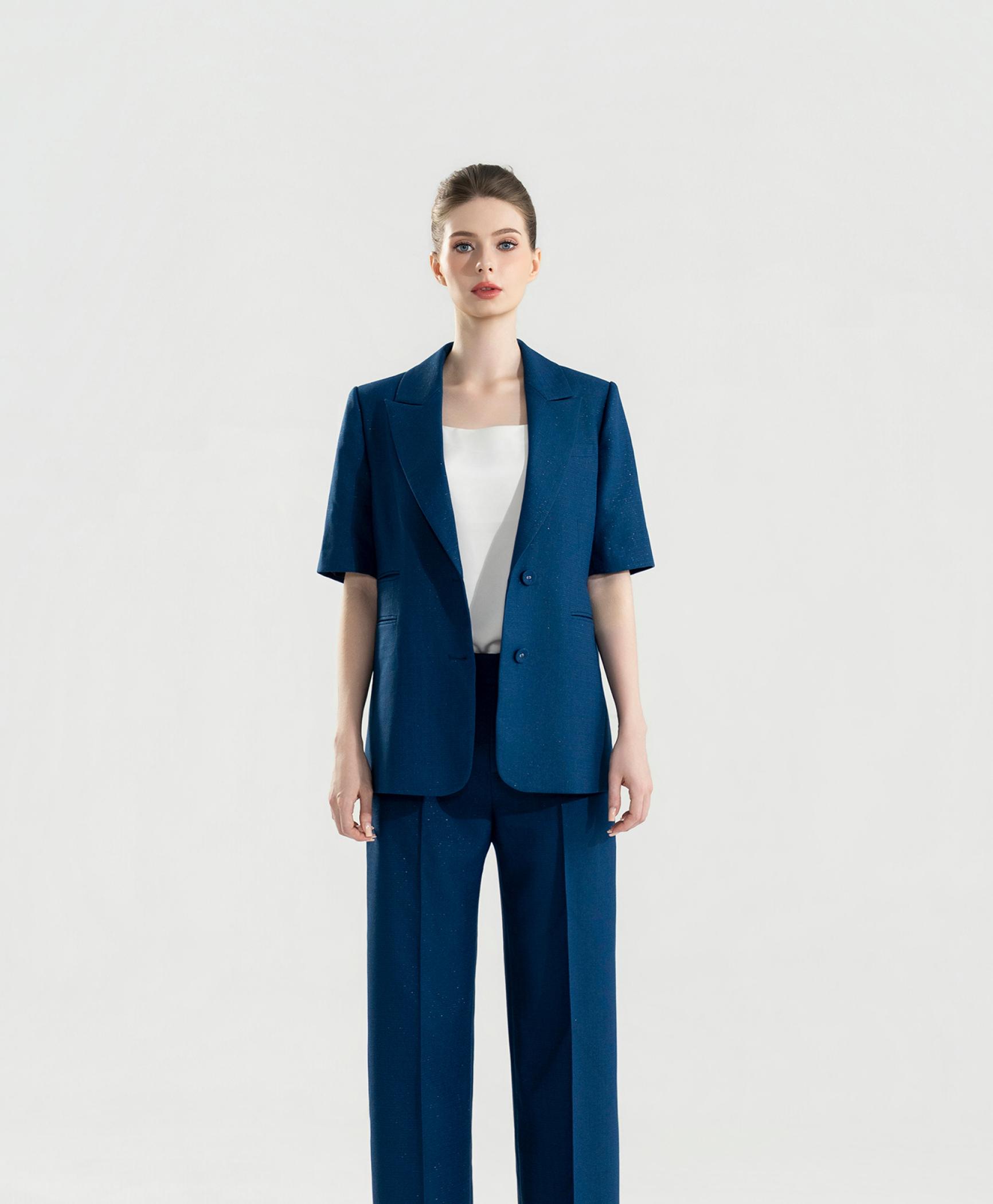 Áo blazer nữ tay ngắn màu xanh petrol