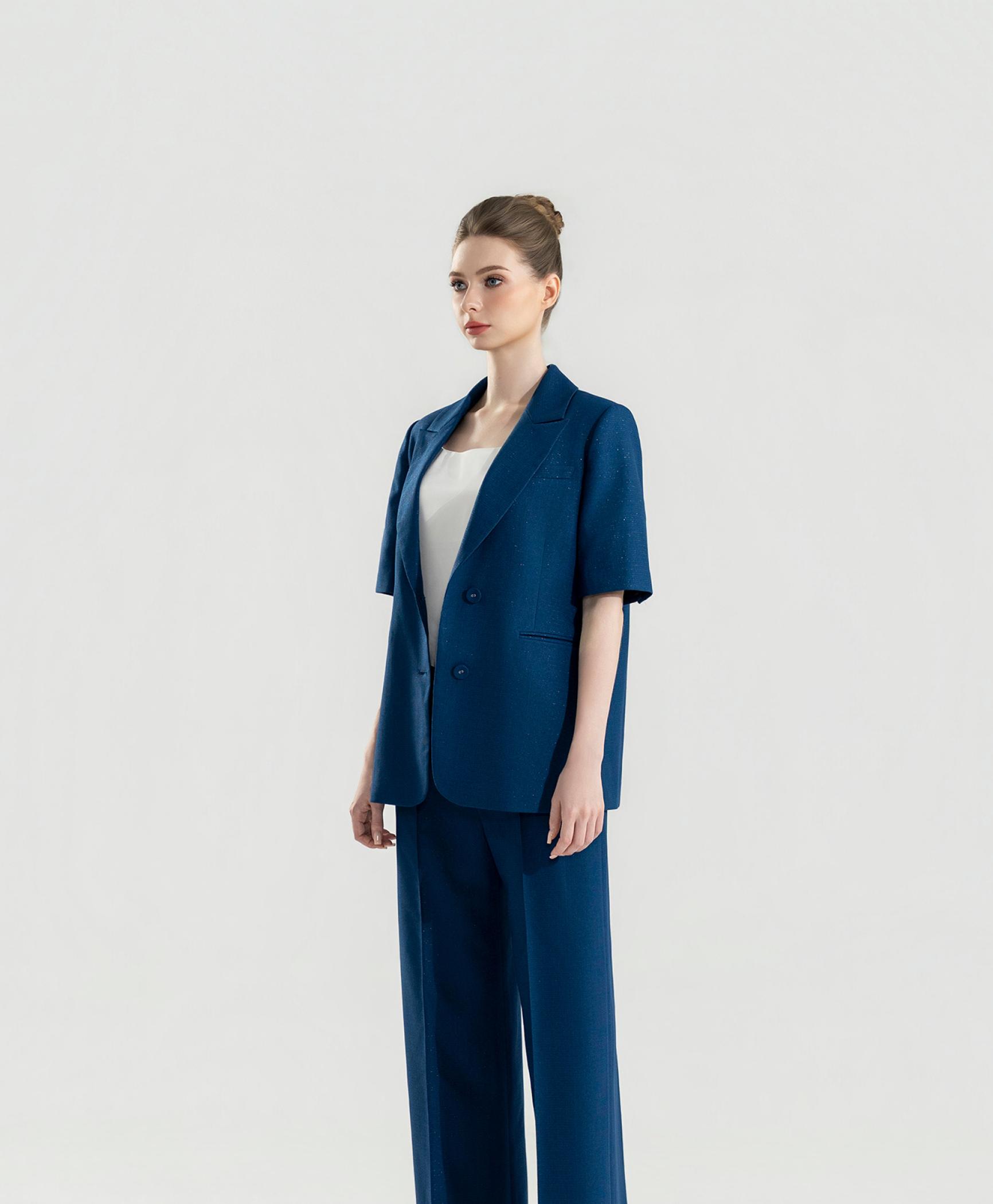 Áo blazer nữ tay ngắn màu xanh petrol