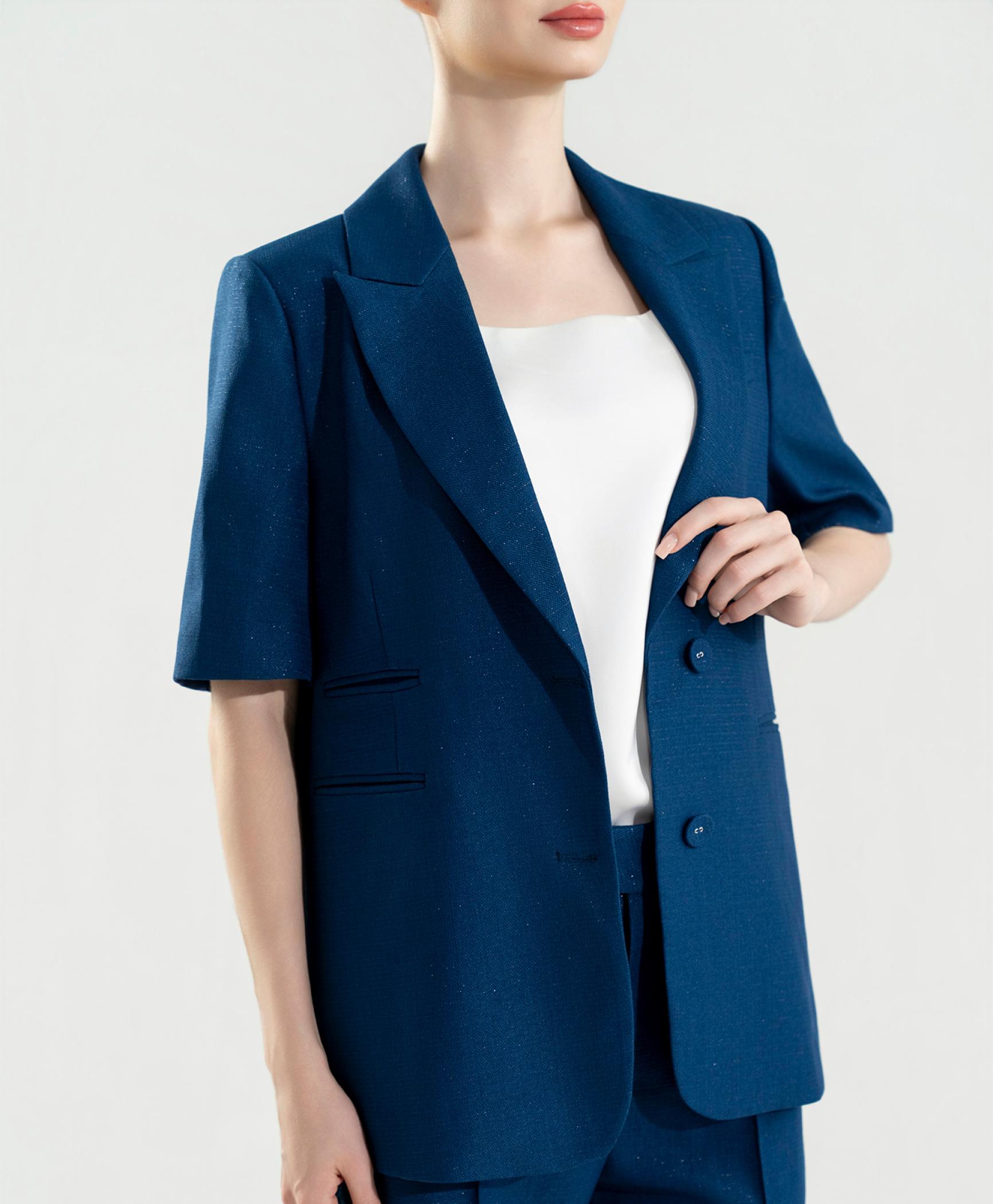 Áo blazer nữ tay ngắn màu xanh petrol